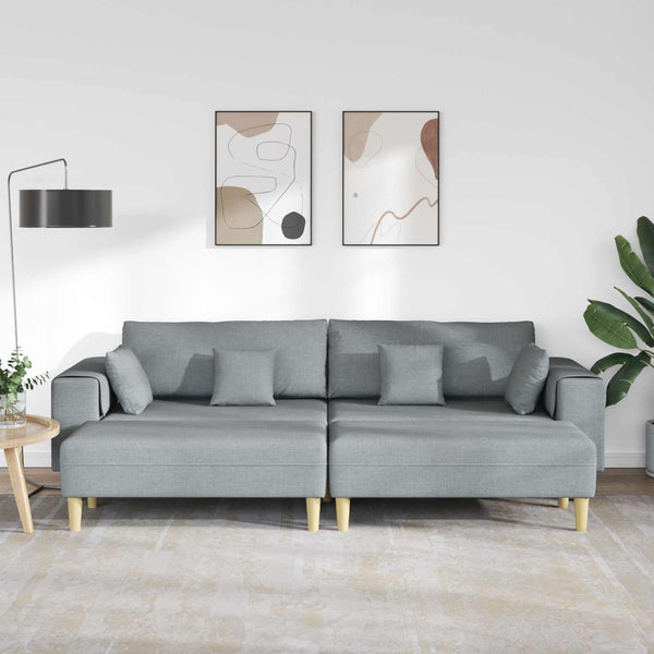 Hellgraues Stoffsofa mit Kissen, 3-teilig