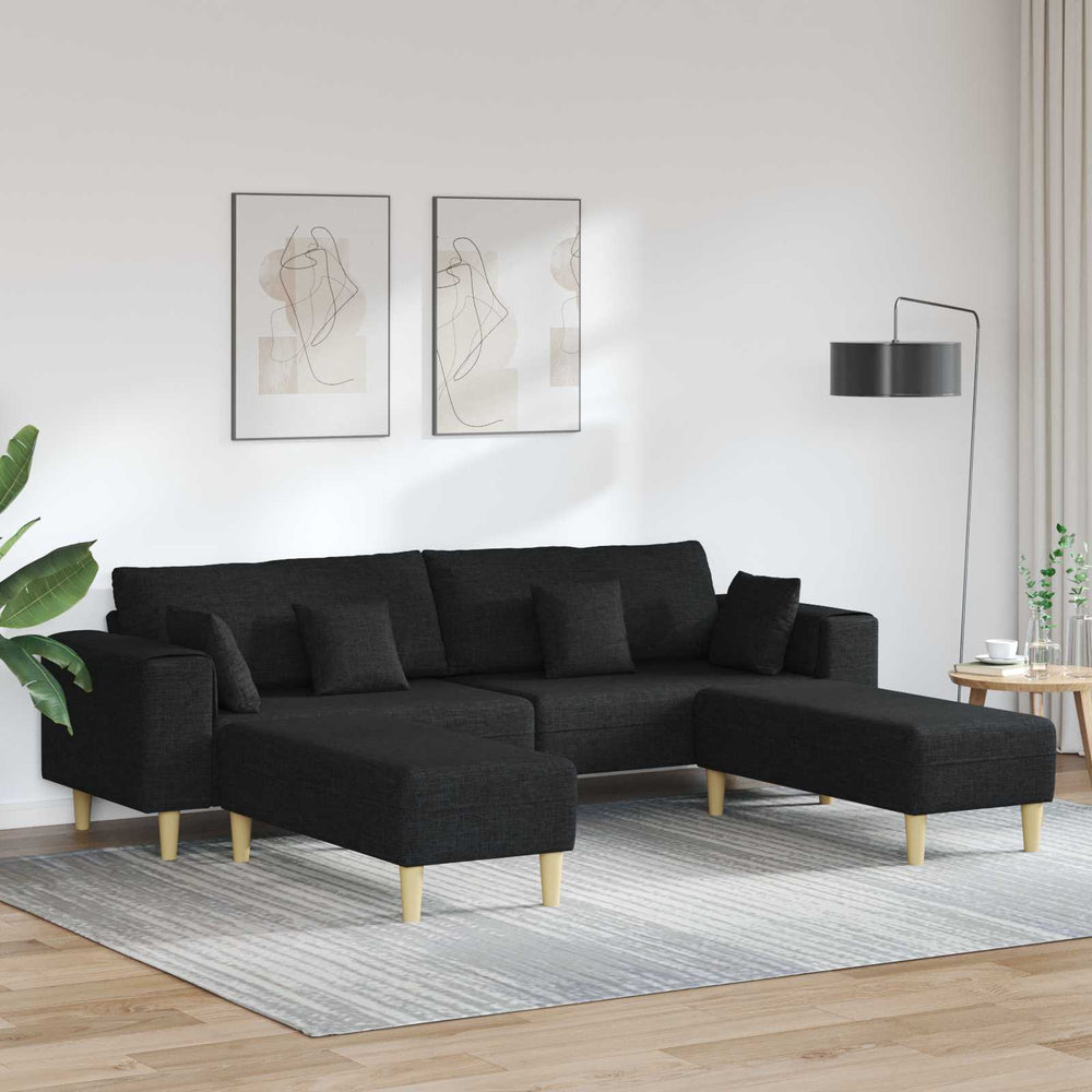 Schwarzes Stoffsofa mit Kissen, 3-teilig