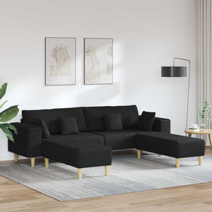 Schwarzes Stoffsofa mit Kissen, 3-teilig