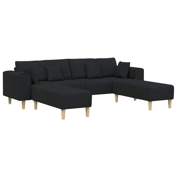 Schwarzes Stoffsofa mit Kissen, 3-teilig