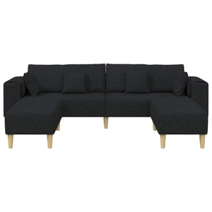 Schwarzes Stoffsofa mit Kissen, 3-teilig