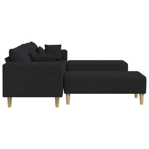 Schwarzes Stoffsofa mit Kissen, 3-teilig