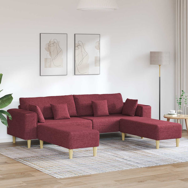 Weinrotes Sofa mit Kissen, 3-teilig
