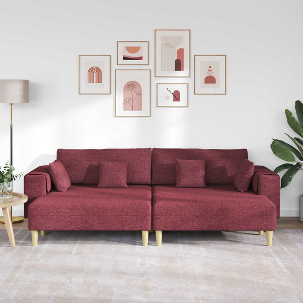 Weinrotes Sofa mit Kissen, 3-teilig