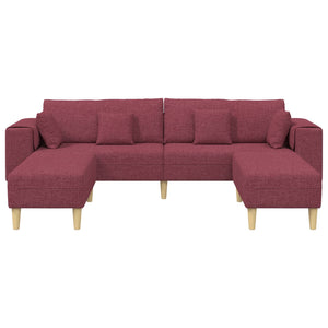 Weinrotes Sofa mit Kissen, 3-teilig