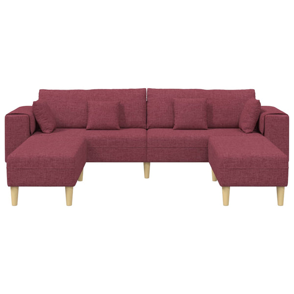 Weinrotes Sofa mit Kissen, 3-teilig