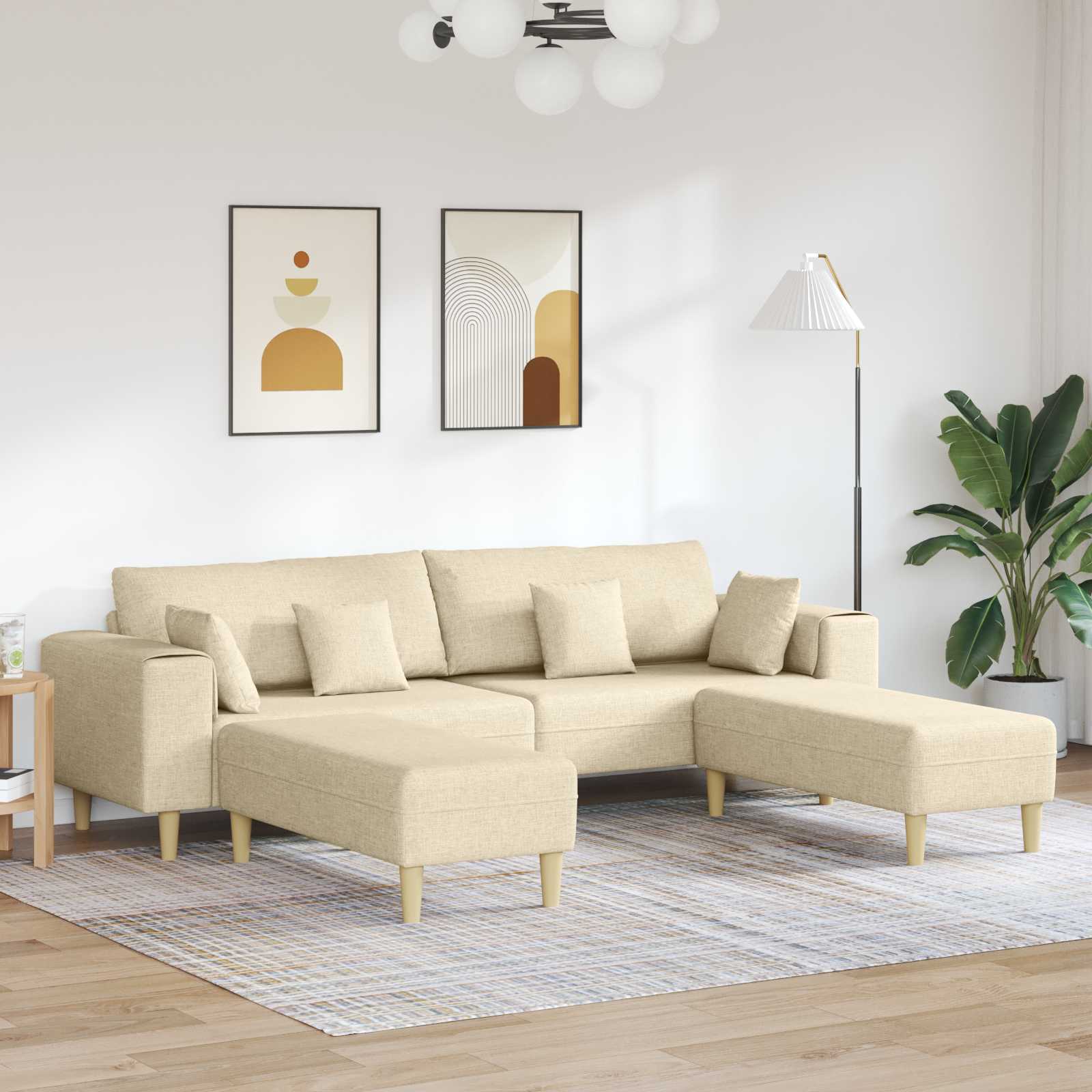 Creme Stoff Sofa mit Kissen, 3-teilig