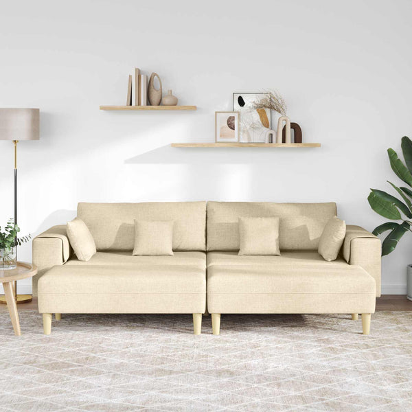 Creme Stoff Sofa mit Kissen, 3-teilig