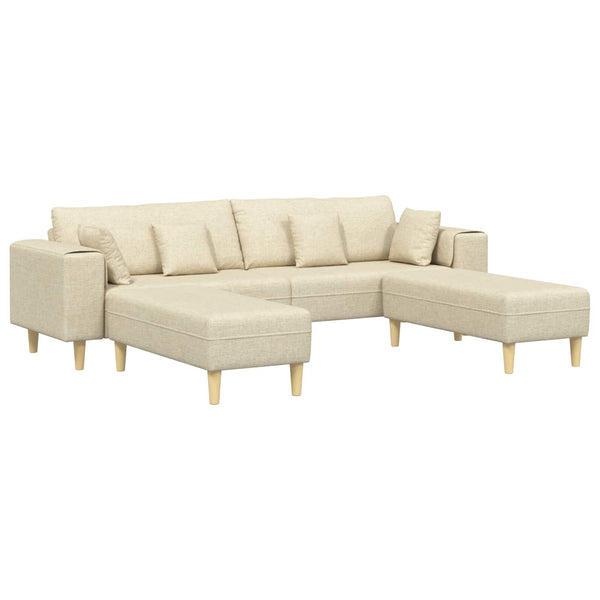 Creme Stoff Sofa mit Kissen, 3-teilig