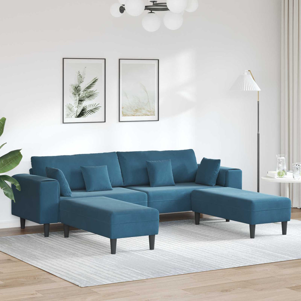 Blaues 3-Sitzer Samt Sofa