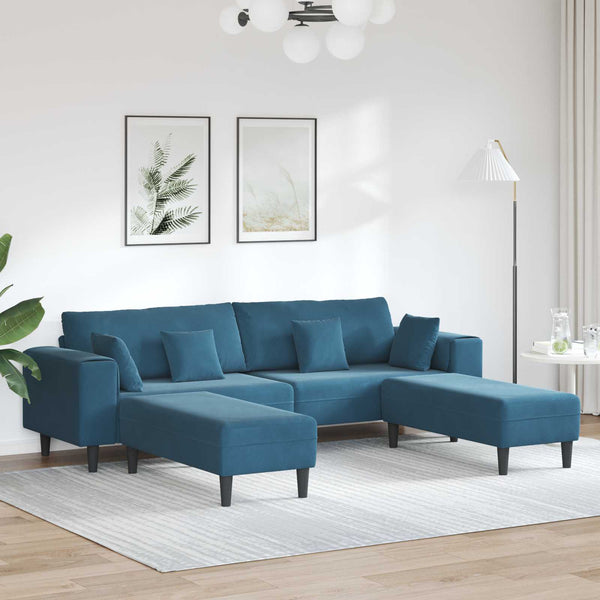 Blaues 3-Sitzer Samt Sofa