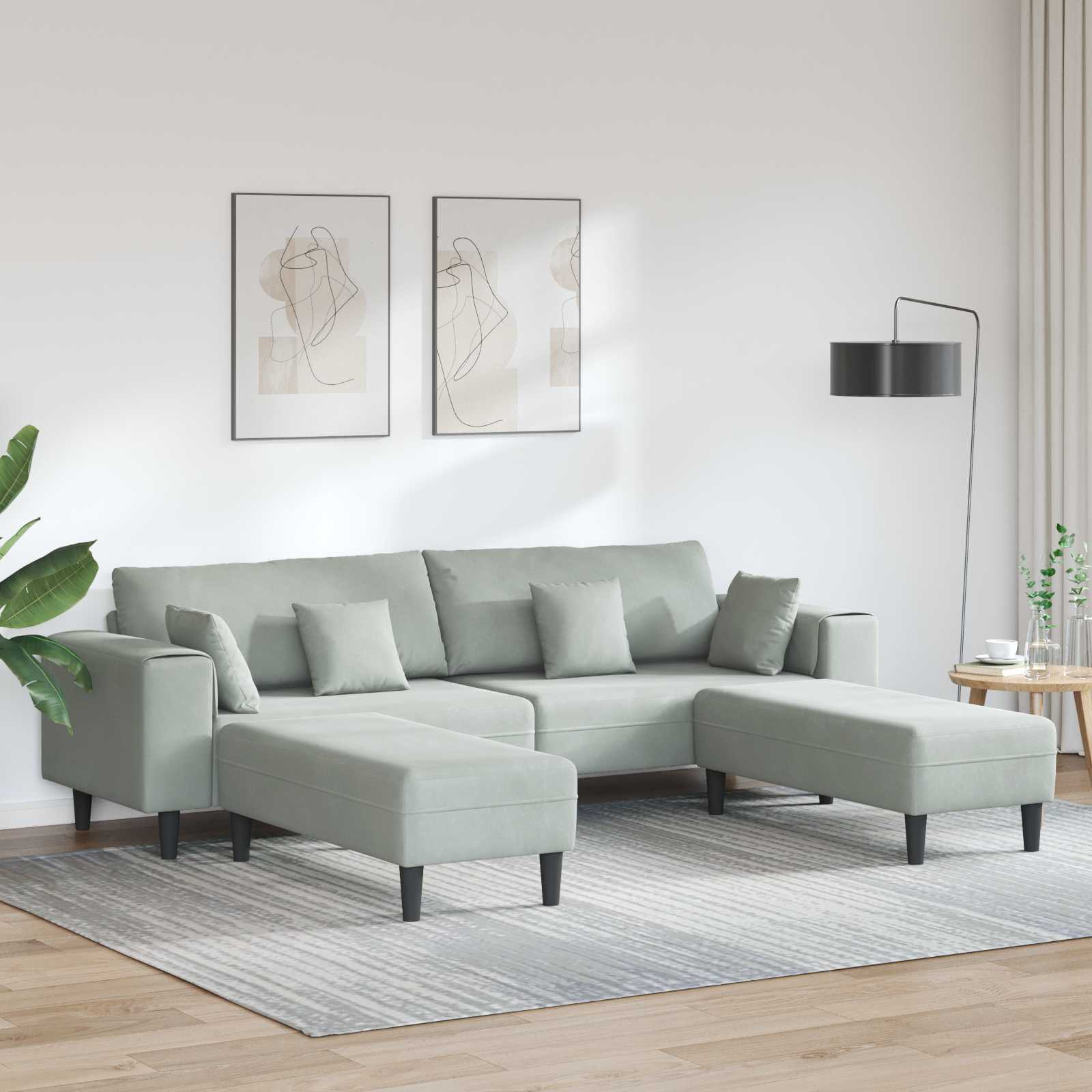 3-teiliges Sofa Hellgrau Samt