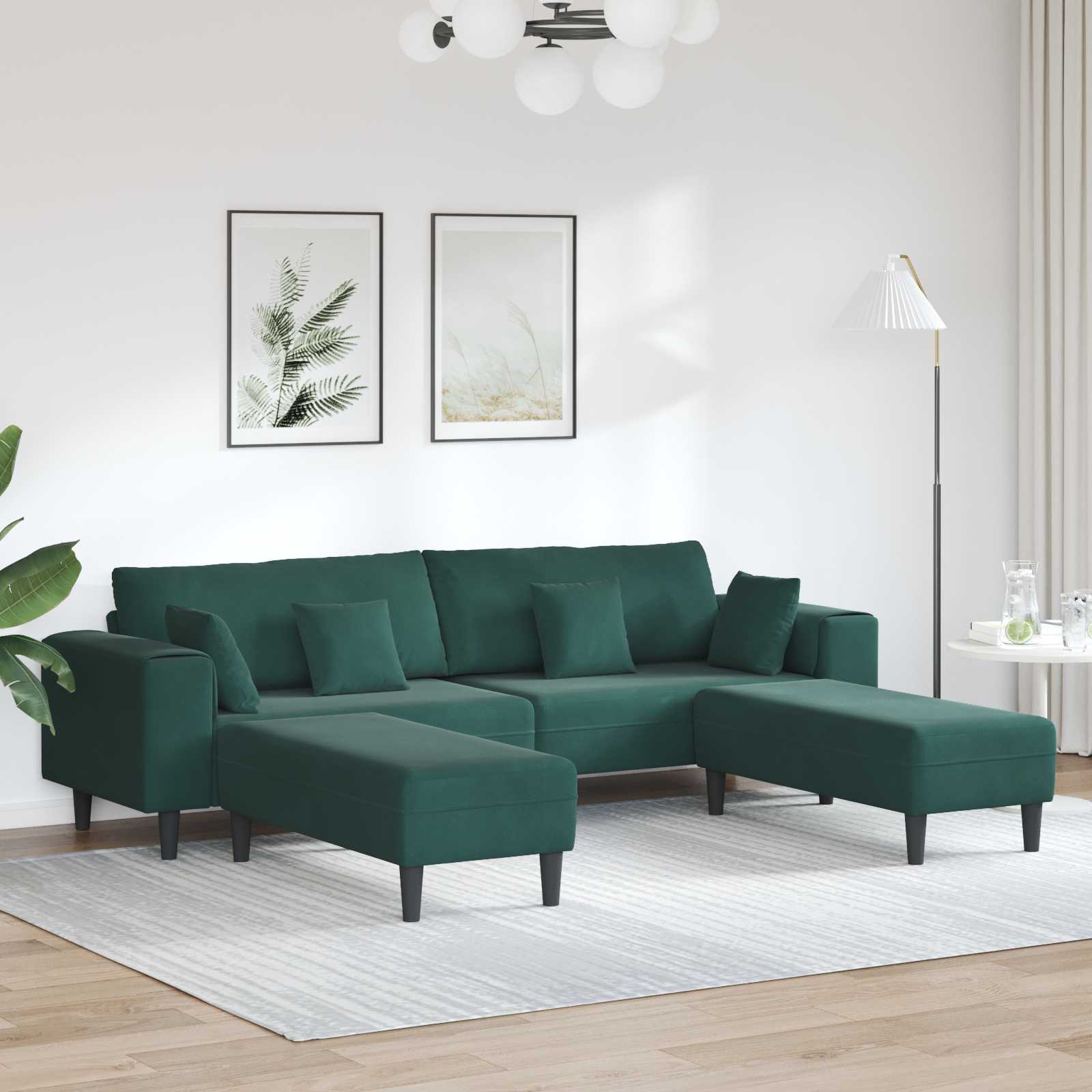 vidaXL Canapé 3 places Vert foncé 250 x 188 x 76 cm Velours