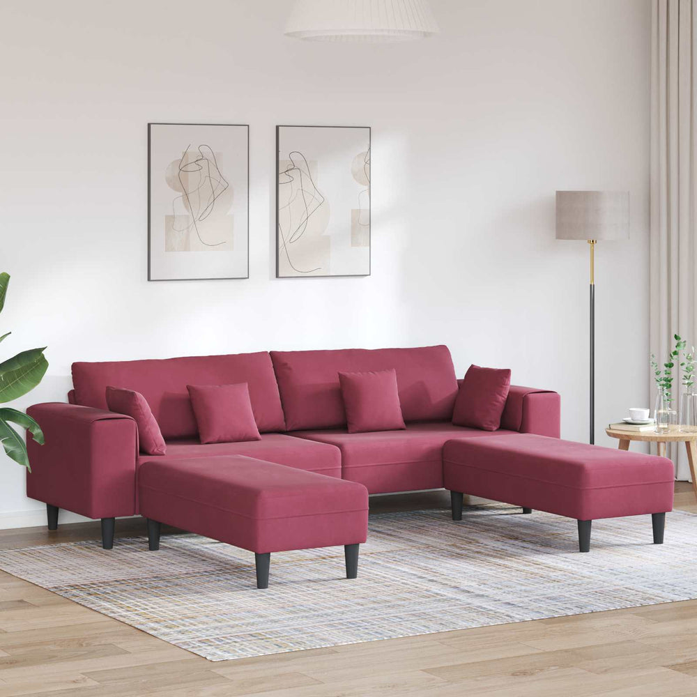 3-teiliges Samt Sofa Weinrot