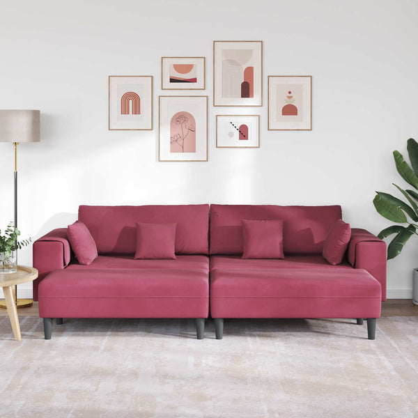 3-teiliges Samt Sofa Weinrot