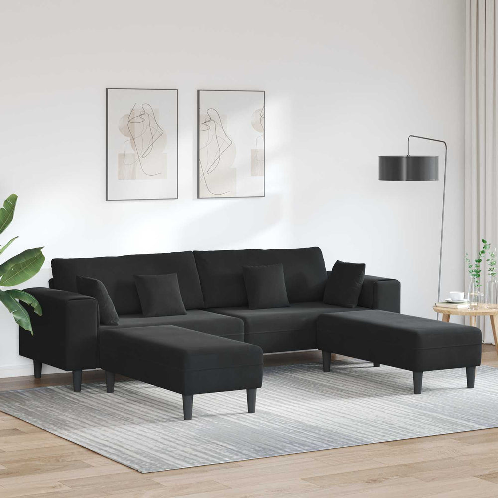 Schwarzes 3-teiliges Samt Sofa