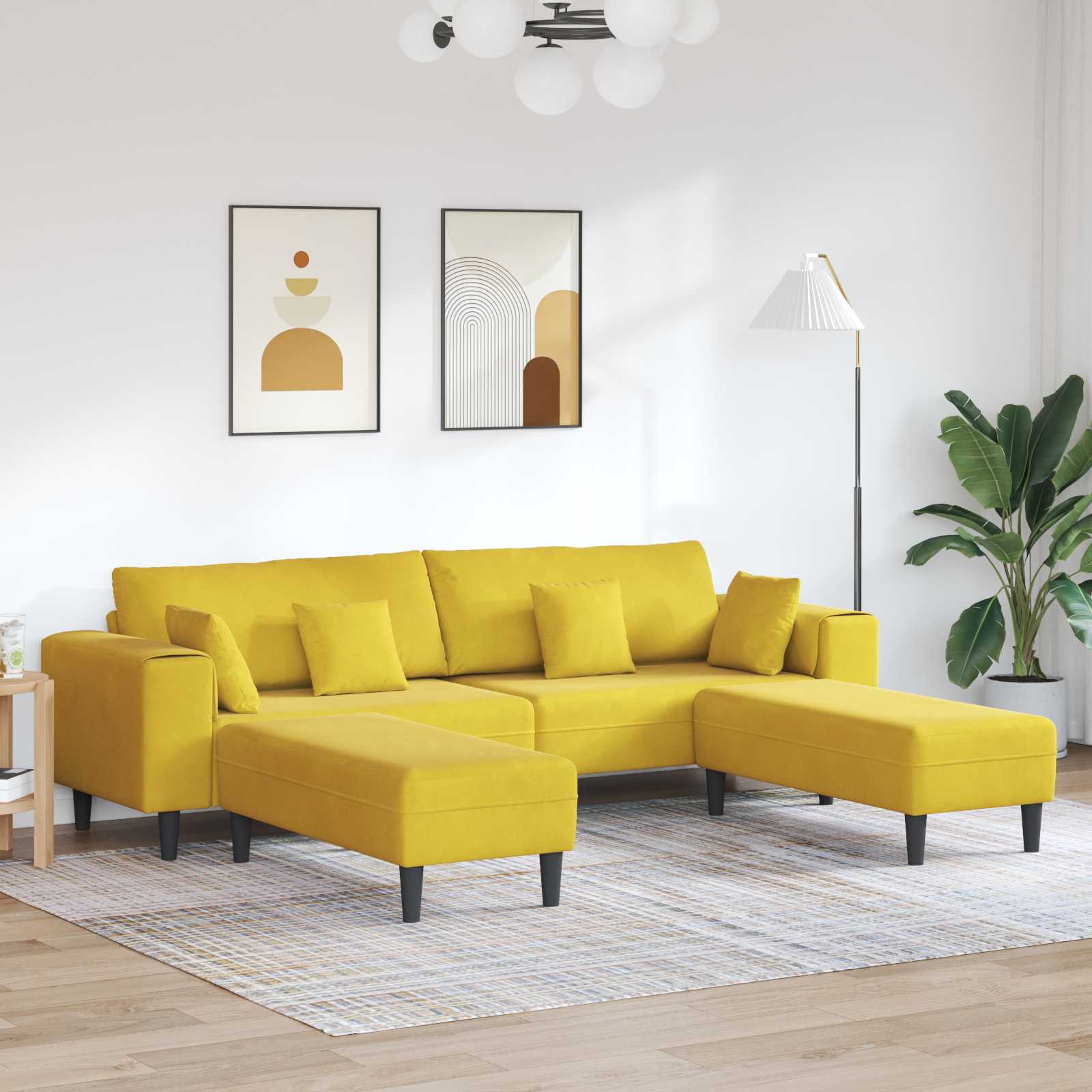 Gelbes 3-Sitzer Samt Sofa