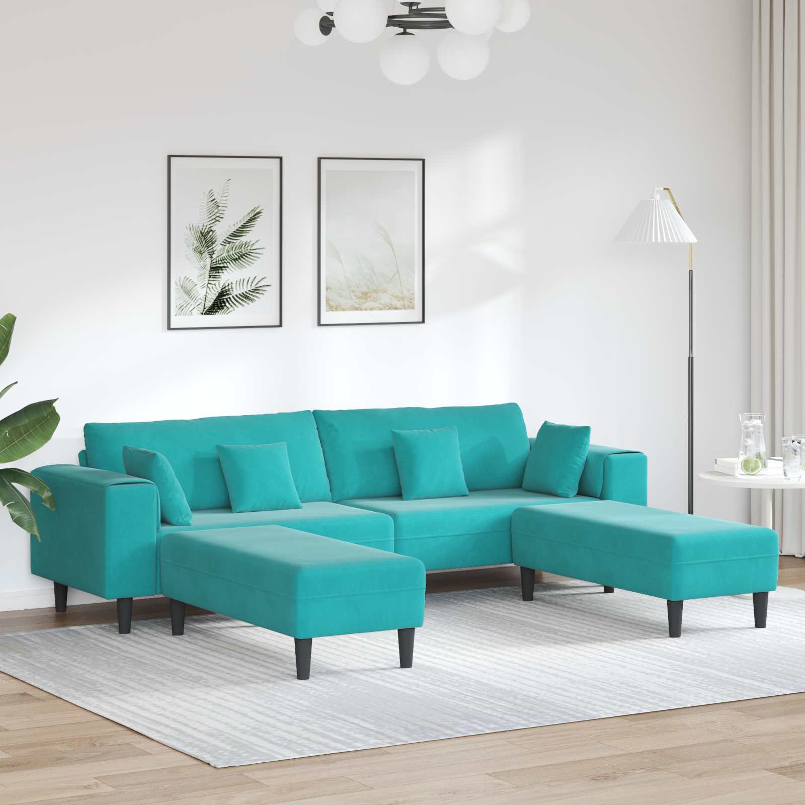 Türkisfarbenes 3-teiliges Samtsofa