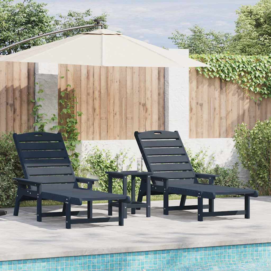Marineblaue Sonnenliege 3er Set Polyethylen