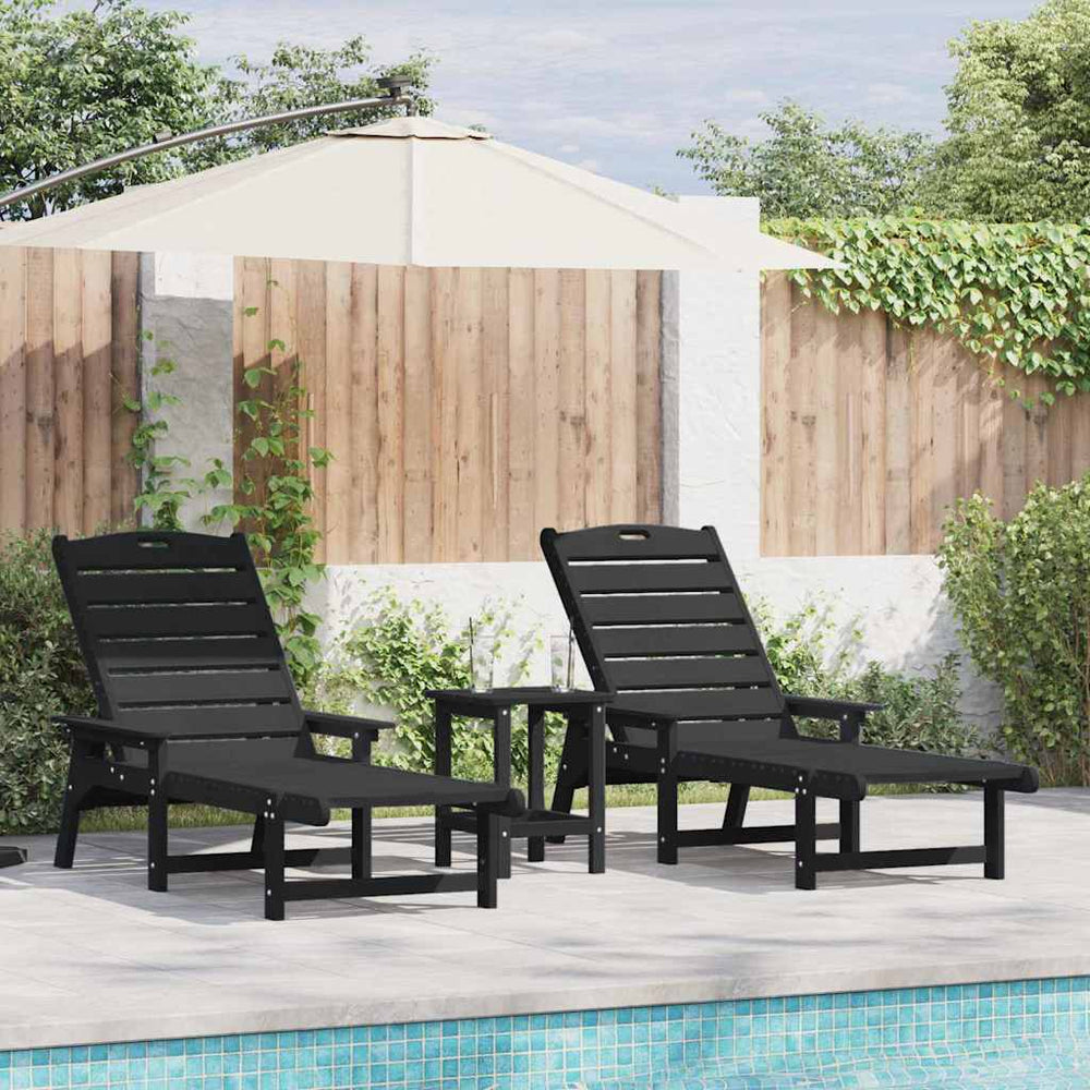 Schwarze Polyethylen Sonnenliege, 3er Set