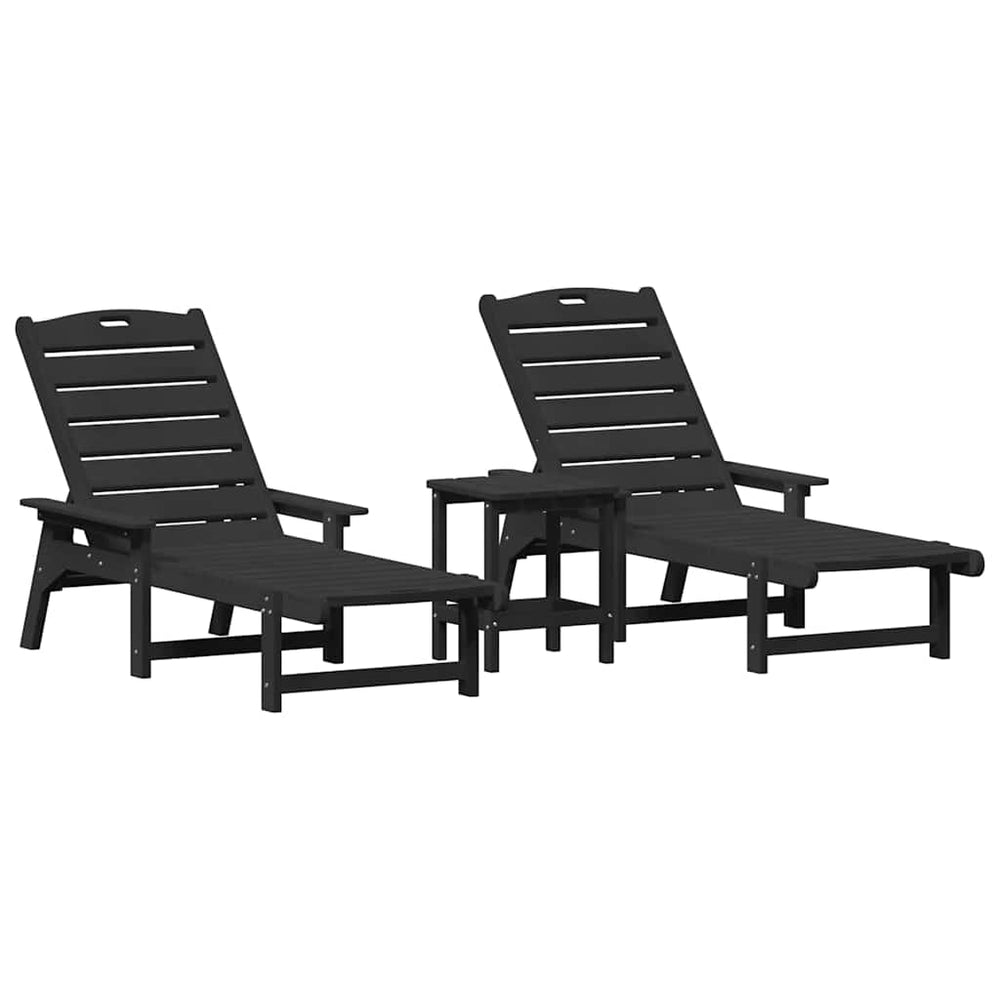 Schwarze Polyethylen Sonnenliege, 3er Set