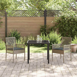 Gartenstuhl 2er Set Grau Poly-Rattan mit Kissen