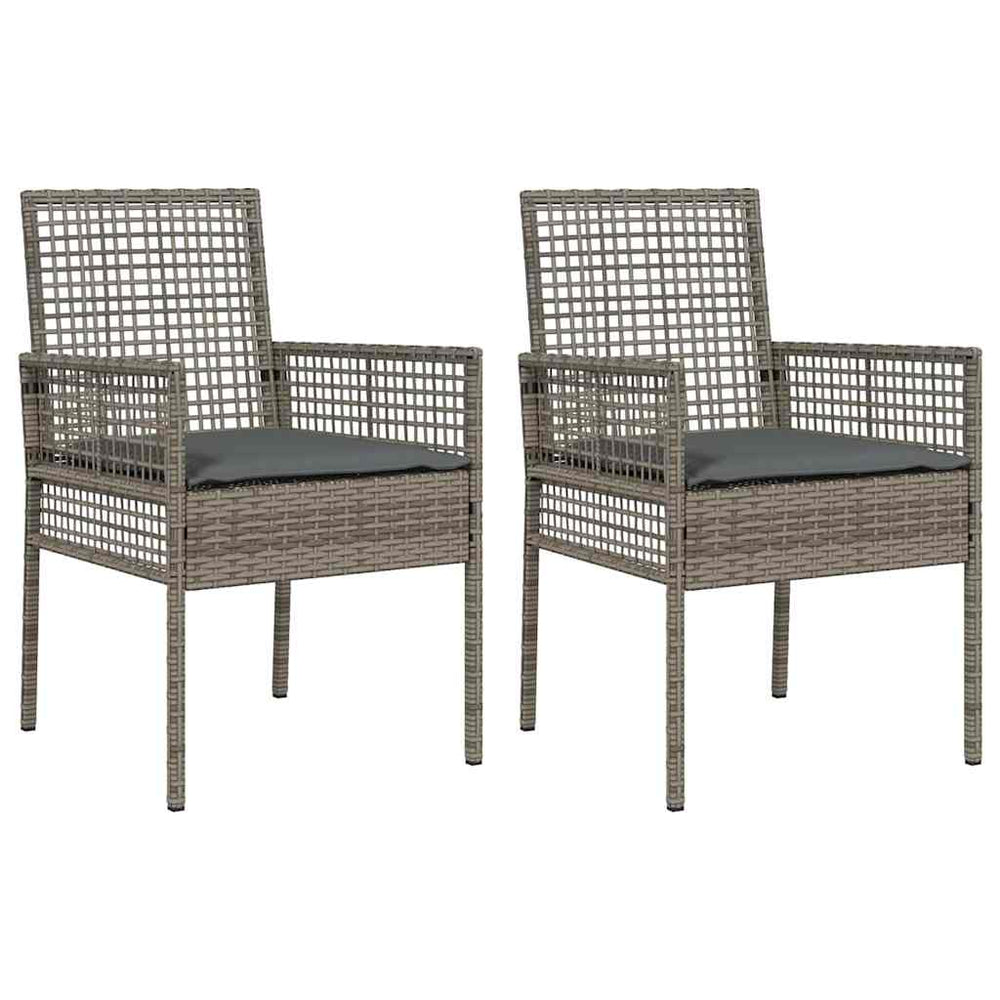 Gartenstuhl 2er Set Grau Poly-Rattan mit Kissen