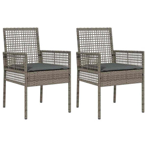 Gartenstuhl 2er Set Grau Poly-Rattan mit Kissen