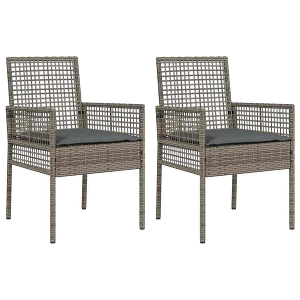 Gartenstuhl 2er Set Grau Poly-Rattan mit Kissen