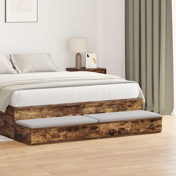 vidaXL Tiroirs de lit Chêne fumé 150 x 36,5 x 16,5 cm