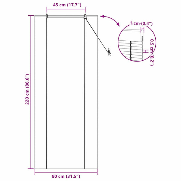 Bambus Rollo mit Vorhängen Braun 80x220cm