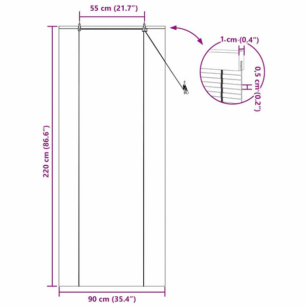 Bambus Rollo mit Vorhängen Braun 90x220 cm