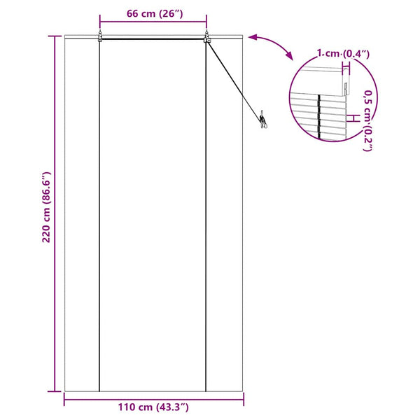 Bambus Rollo mit Vorhängen Braun 110x220 cm