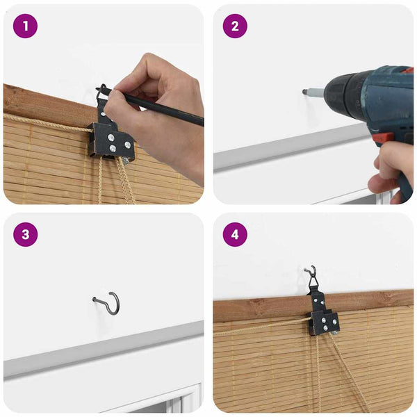 Braun Bambus Rollo mit Vorhängen 140x160 cm
