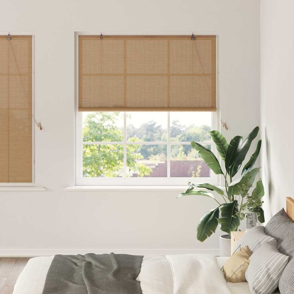 Braun Bambus Rollo mit Vorhängen 140x160 cm