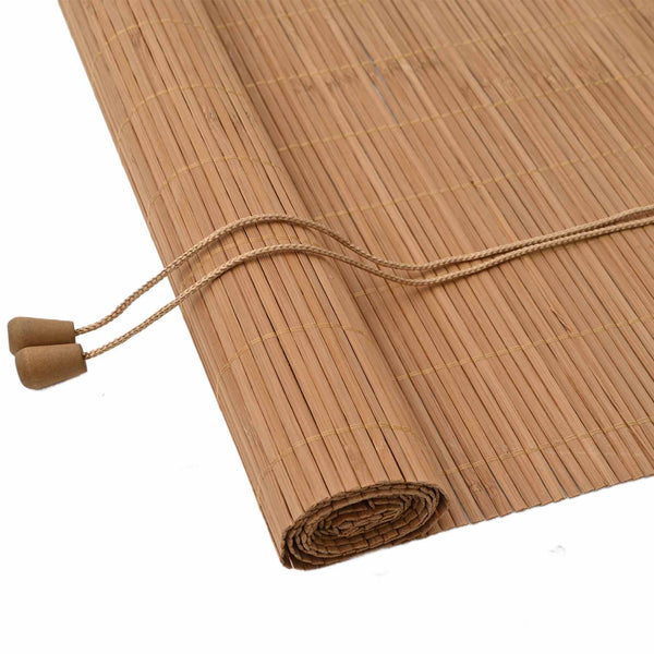 Bambus Rollo mit Vorhängen Braun 140x220 cm