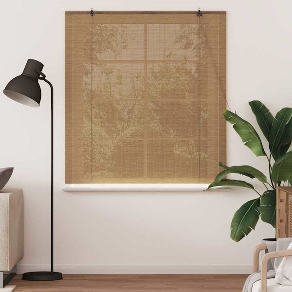 Bambus Rollo mit Vorhängen Braun 150x160 cm