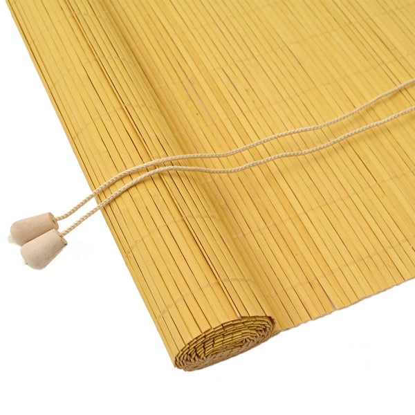 Gelbes Bambus Rollo mit Vorhängen 90x220cm