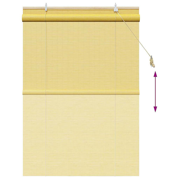 Gelbes Bambus Rollo mit Vorhängen 110x160cm