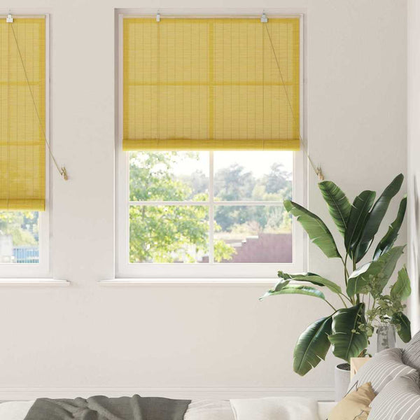 Gelbes Bambus Rollo mit Vorhängen 110x220cm