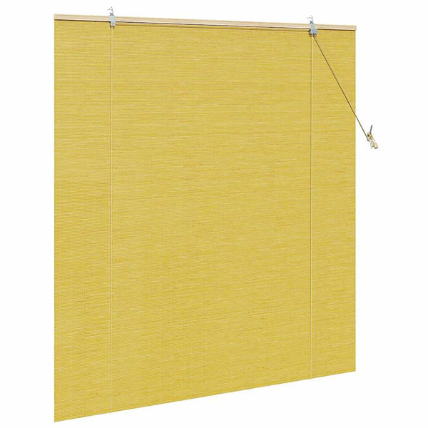 Gelbes Bambus Rollo mit Vorhängen 140x160 cm