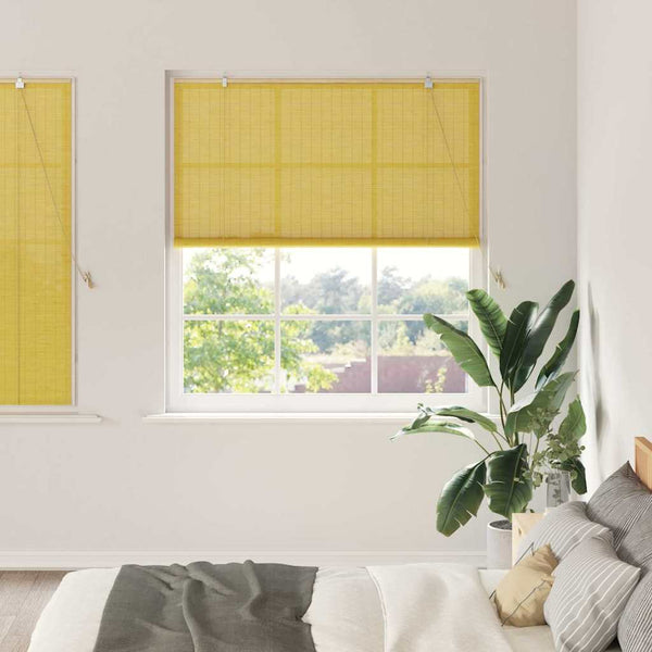 Gelbes Bambus Rollo mit Vorhängen 150x160cm