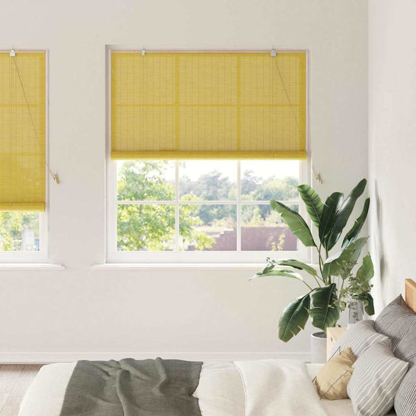 Gelbes Bambus Rollo mit Vorhängen 150x220cm