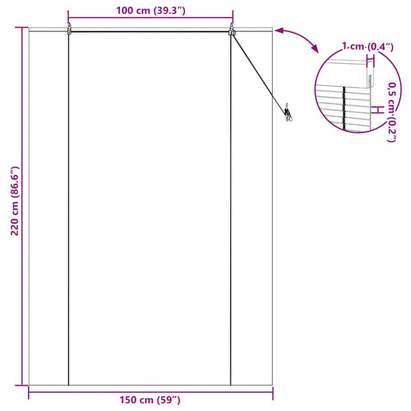 Gelbes Bambus Rollo mit Vorhängen 150x220cm