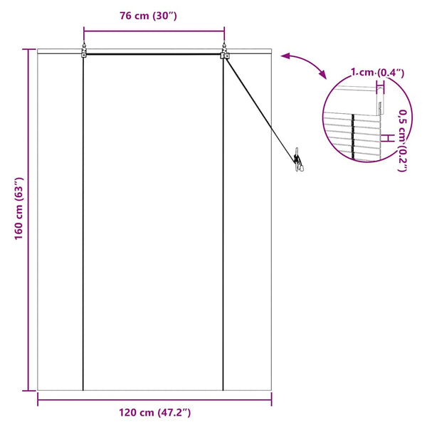 Bambus Rollo mit Vorhang Natur 120x160cm