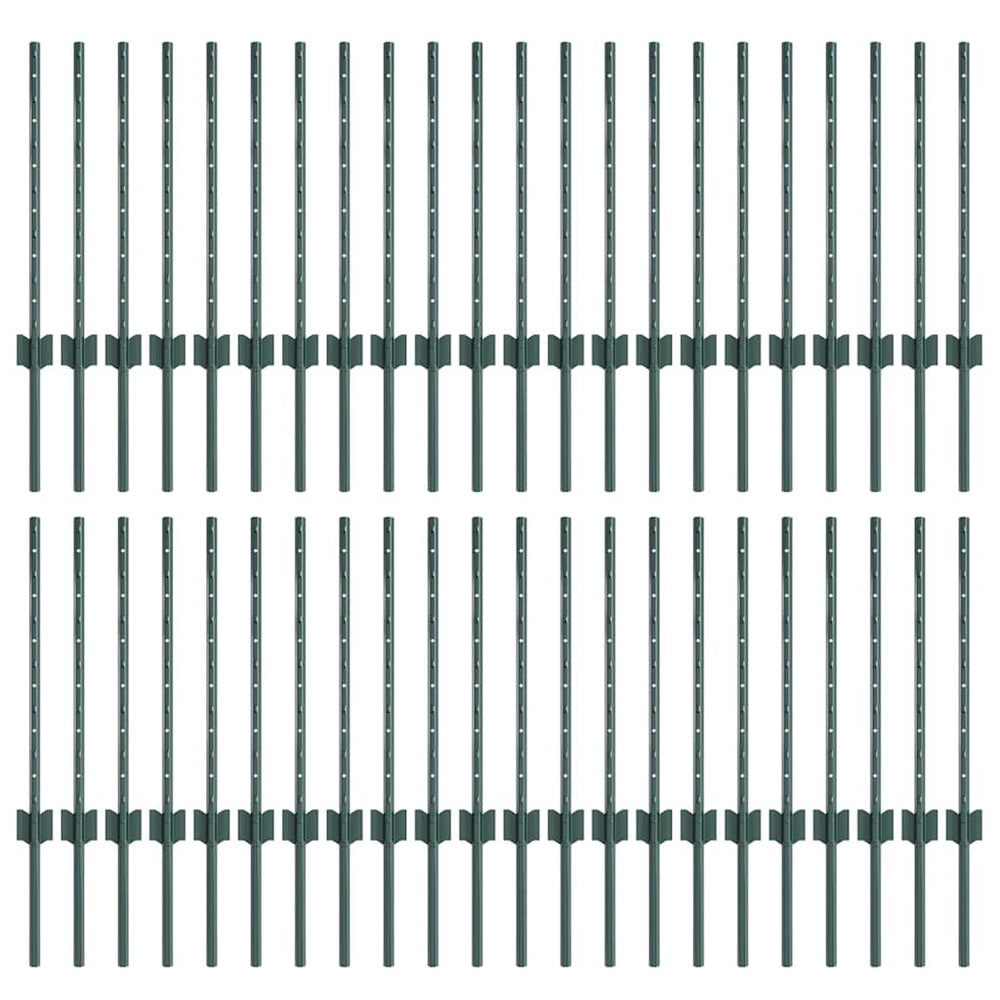 Zaunpfosten Grün 100 cm Stahl 44 Stk.