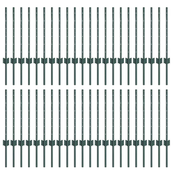Zaunpfosten Grün 100 cm Stahl 44 Stk.