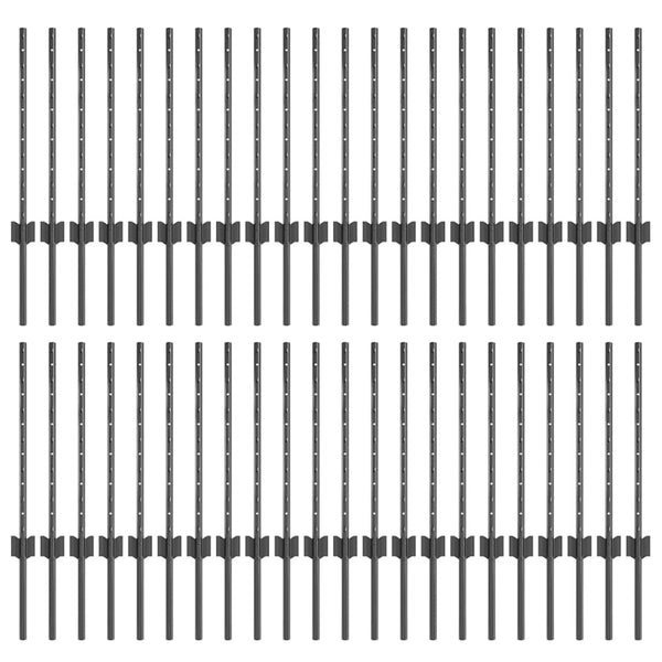 Zaunpfosten Grau 100 cm Stahl, 44 Stk.