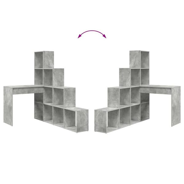 Eckschreibtisch mit Regal Beton Grau