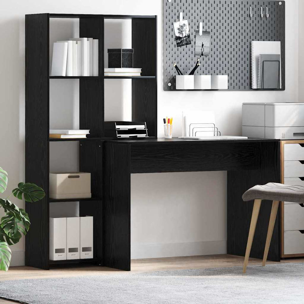 Schreibtisch mit Regal, Schwarz Eiche